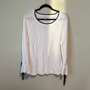 Loft Knit Cream Sweater with Bell Sleeves and Black Bow Ties Size Large